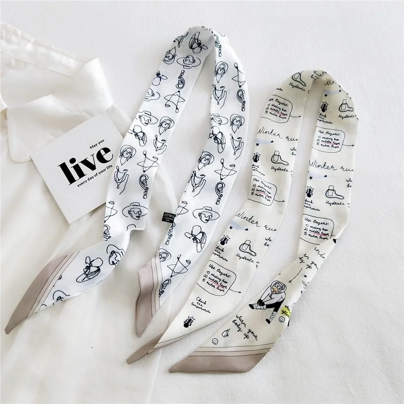 Korean Printing Fruit Women Hair Scarf Small Silk Scarf Bag Skinny Scarves Sweet Multi-Function Foulard Cheveux Headband Woman