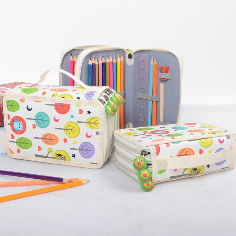 72 Slots School Pencil Case Cute Owl Pen Box for Girls Boys Cartridge Bag Kawaii Penal Big Storage Pencilcase Stationery Holder