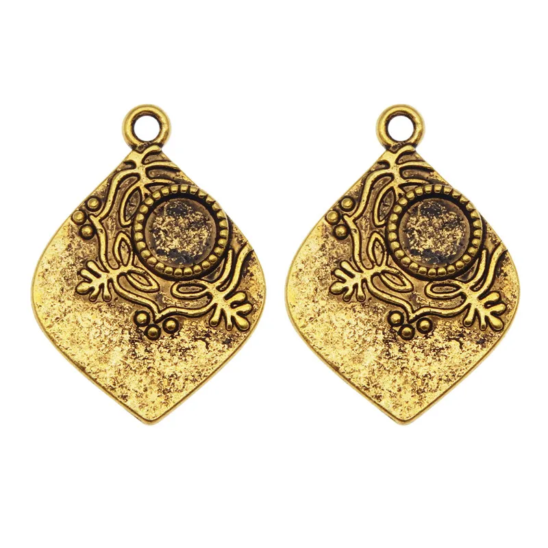 10PCS Antique Gold Color Tree Leaves Charms Inner 6mm Cameo Alloy Vintage Earrings Necklace Jewelry Handmade Bracelet Making