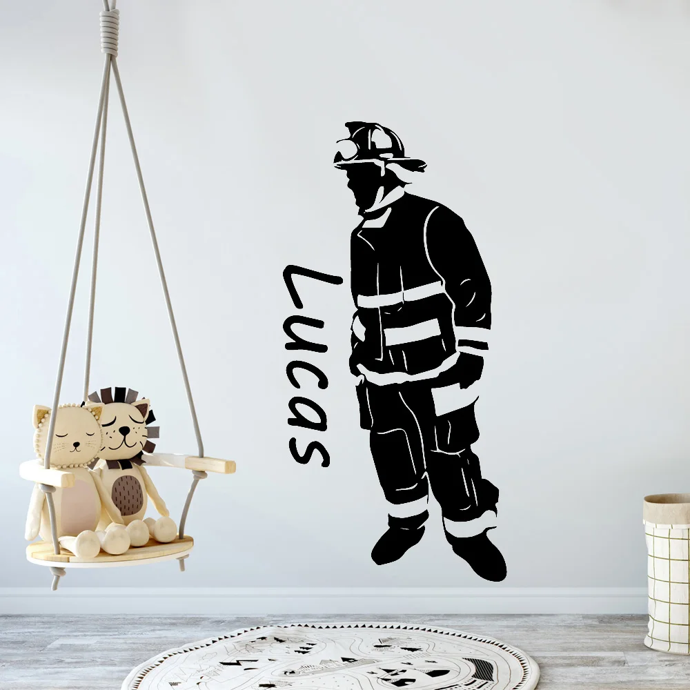 Fireman Name Wall Stickers Personalized Custom Boys Name Vinyl Decals Living Room Bedroom Window Door Home Decoration Z756