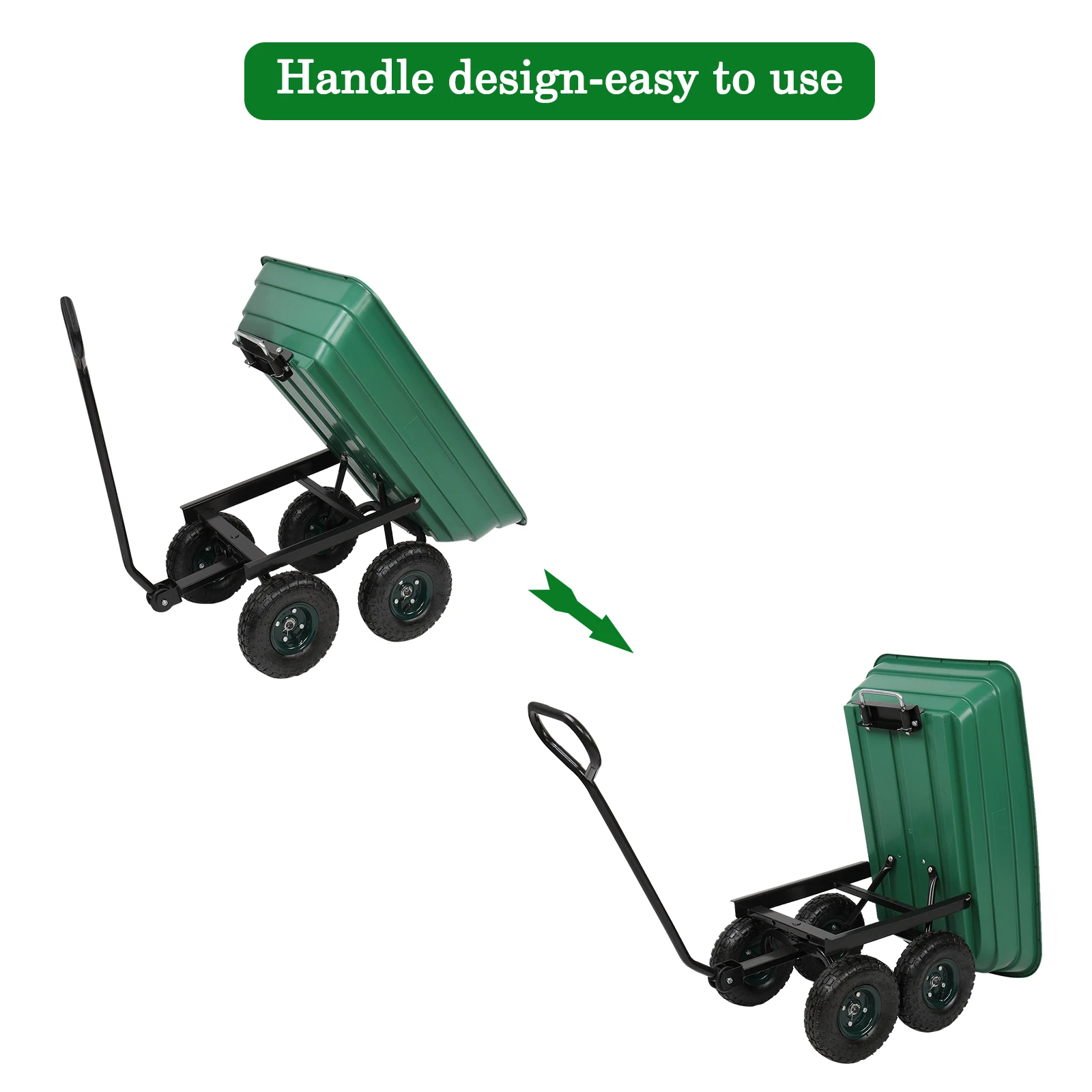 94*52*22cm Iron Plastic Four Wheels Garden Cart Green  for Warehouse Home Office