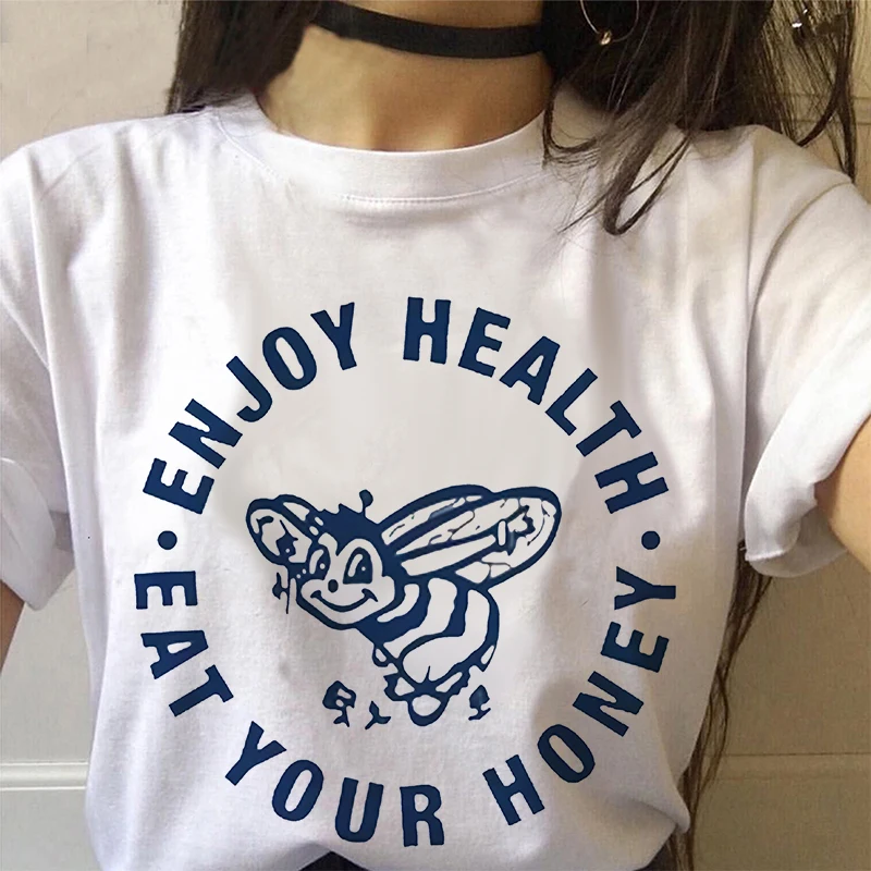 Letter T-shirt Female Harajuku Kawaii Style Women's Tshirts Enjoy Health Eat Your Honey Tees Mujer Camisetas Goth Top y2k shirt