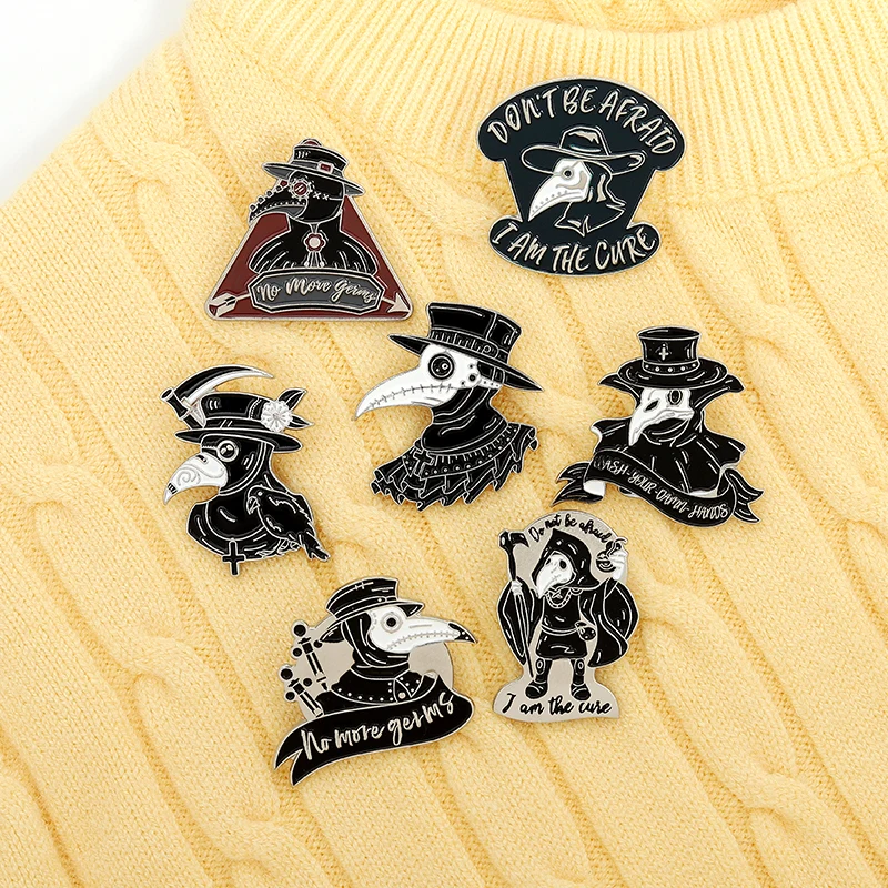 Dark punk enamel pin Plague doctor crow brooch Skull heart cartoon badge Lapel pins badge Clothes bag jewelry gift wholesale