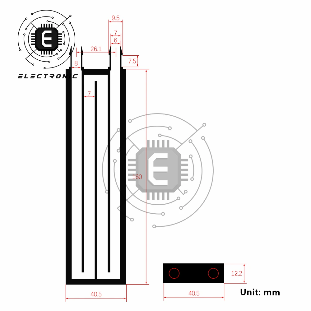 Radiatore a blocchi d'acqua in alluminio 30*30*12mm/40x80x1 2mm/40x120x1 2mm/40x160x1 2mm/40x200x12mm