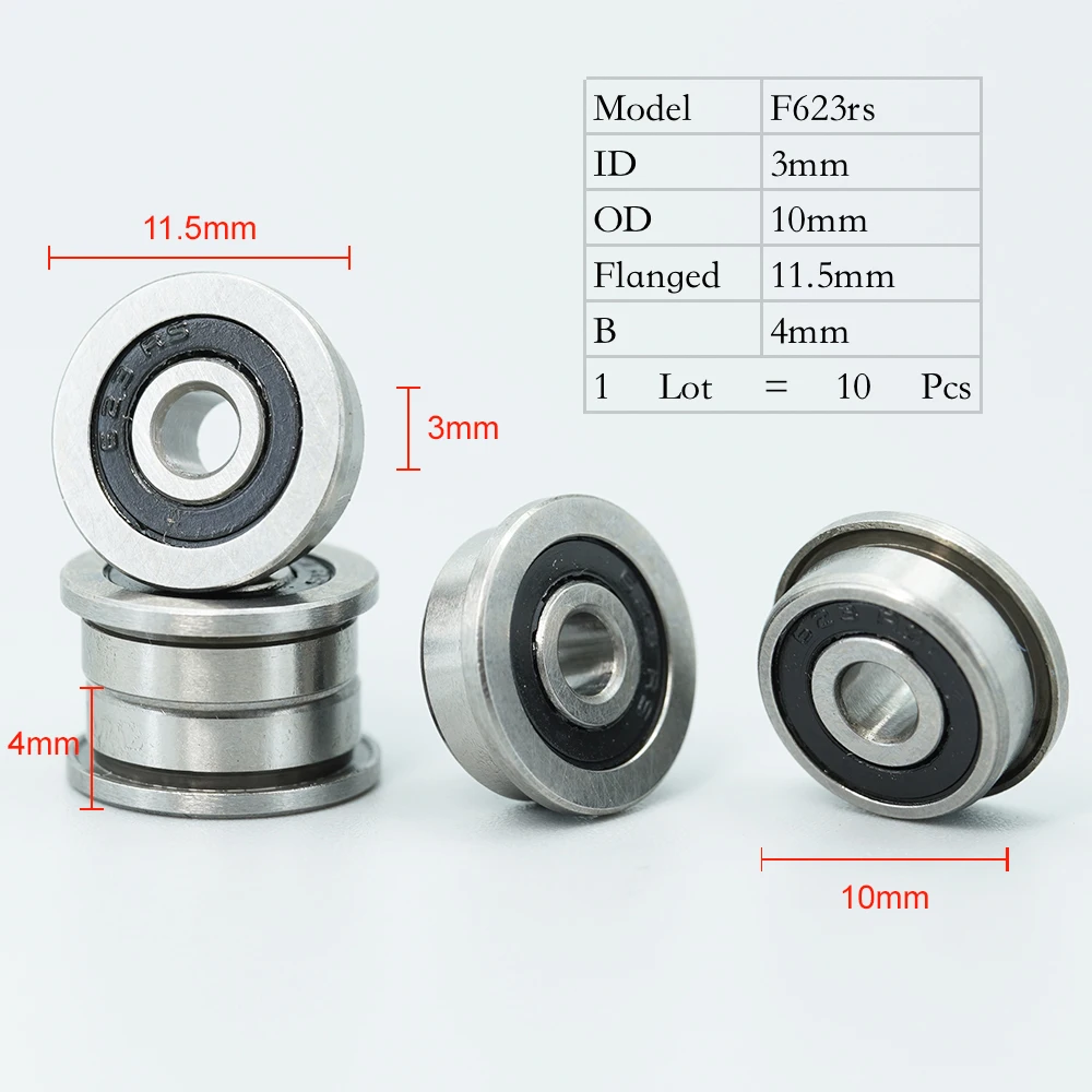 Rodamiento F623RS de 3x10x4mm, ABEC-7, 10 piezas, rodamientos de bolas de brida de F623-2RS para VORON 0 Motion, uso en unidades de accionamiento A/B, juntas Idlers XY