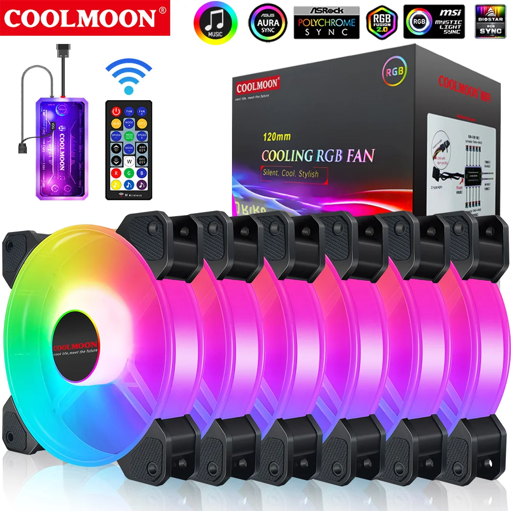 

Coolmoon PWM 120mm Cooler Fan Double RGB PC Quiet Cooling Fan For Computer Silent Gaming Case With IR Remote Controller Heatsink