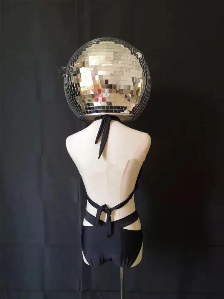 bikini mirror helmet costumes silver mirror costume helmet Female stage dance dress Catwalk dj wears