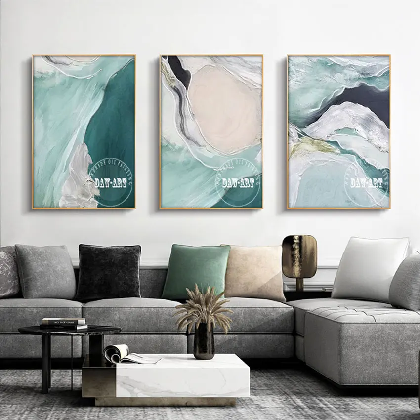 

3PCS Abstract Green Art Oil Paintings On Canvas China Artwork Modern Wall Accessories For Living Room No Framed Home Decoration