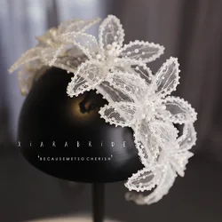 Original design Lace Flower Small Pearl Beaded hairbands Bridal HeadBand Bride Wedding Decoration Hair Accessories