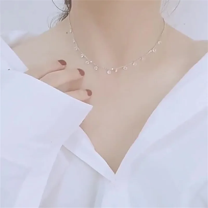 PANJBJ 925 Sterling Silver Trendy Shiny AAA Cubic Zirconia Choker Simple Zircon Necklace For Fashion Girl Gift Fine Jewelry