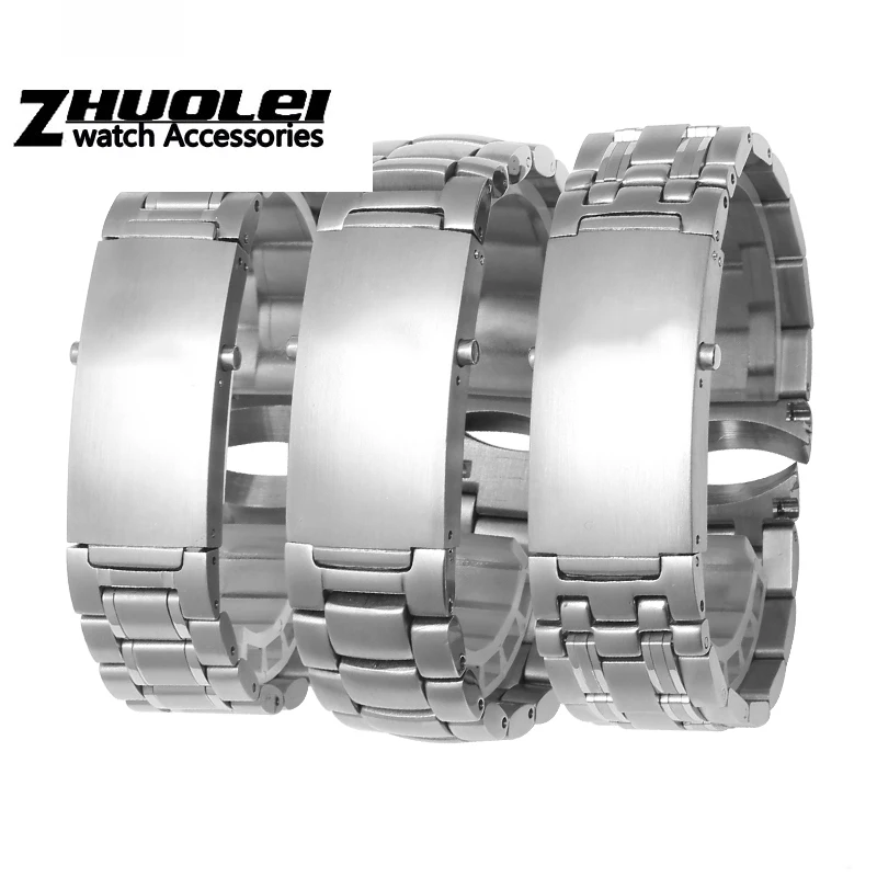 Correa De reloj De eslabones sólidos De acero inoxidable plateado para hombre, pulsera De seguridad con cierre plegable, para o-mega 007, 18mm,
