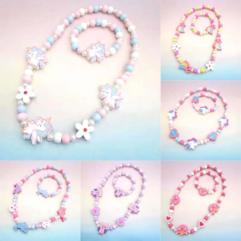 Cute Animal Flower Cartoon Flower Children\'s sweater necklace bracelet for children gift cp2585