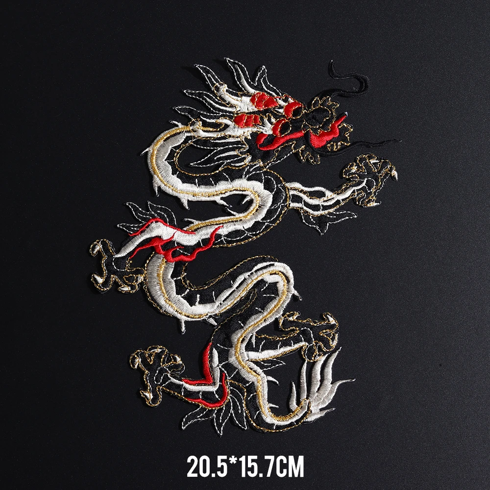 Large Chinese Dragon Black Embroidered Patches Chinese Style Decorative Accessories Sew Supplies On Clothing