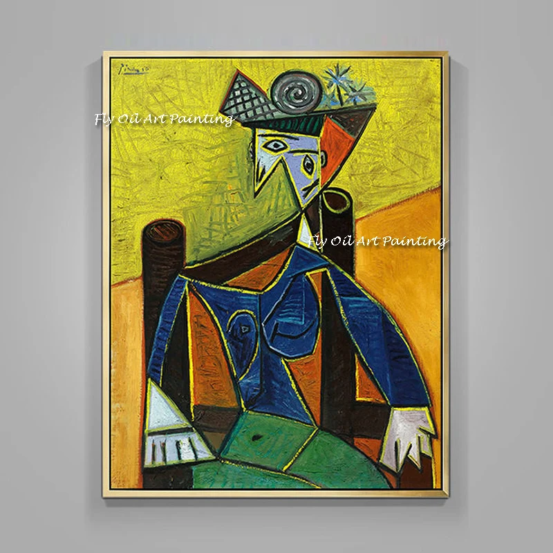 Imagem -06 - Picasso Verde Melhor Pensamento Homem Artesanal Pintura a Óleo Figura Retrato Grande Tamanho Lona para o Quarto de Cama sem Moldura Decoração o