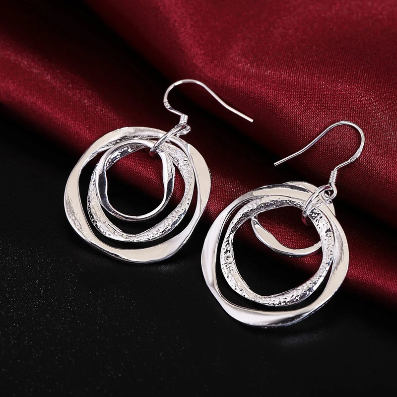 925 Silver Three Circle Drop Earring For Women Fashion Jewelry