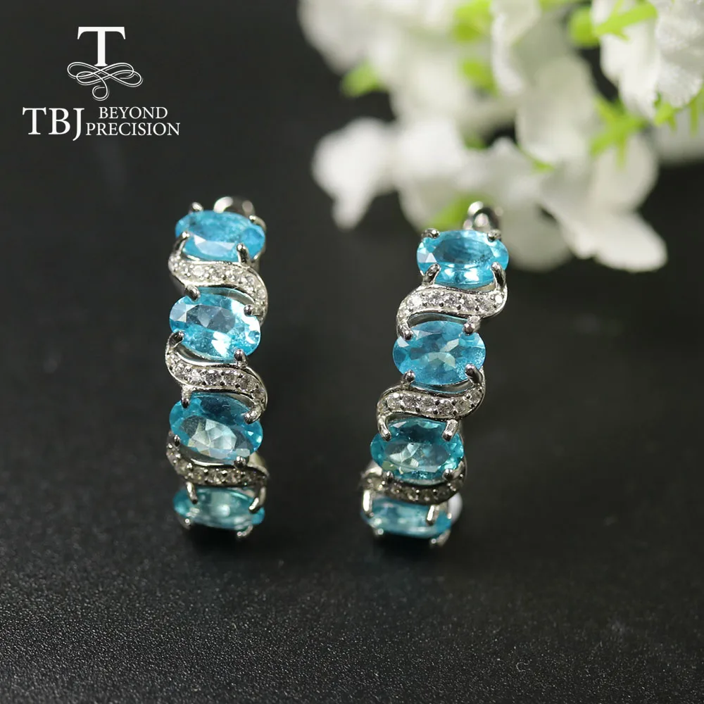 

4ct up Natural Neon Apatite Gemstone Earring ,oval 4*6mm real gemstone nice color jewelry 925 sterling silver for women gift