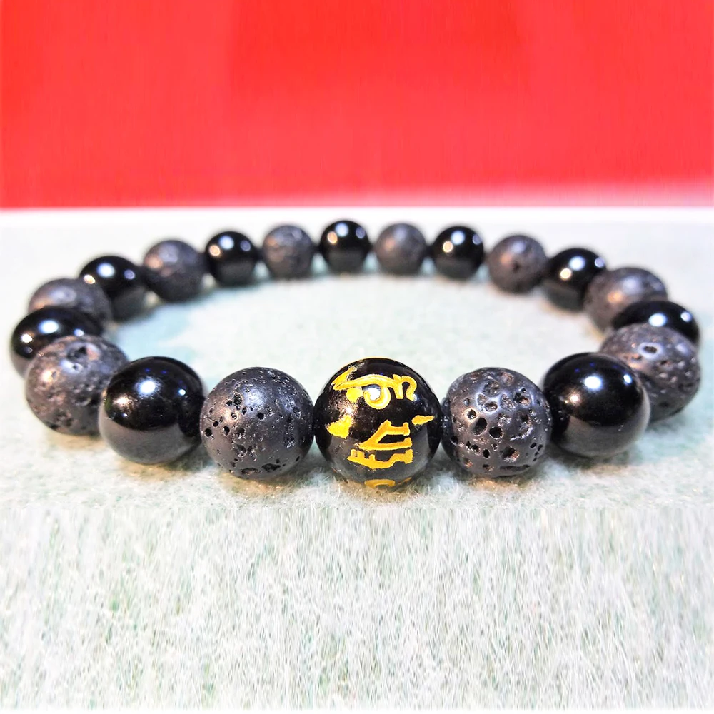 MG1187 10mm Natural Lava Black Tourmaline Bracelet Tibetan Buddish Yoga Mala Bracelet Best Men`s Energy Bracelet