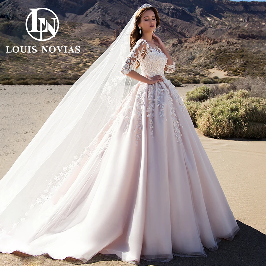 

LOUIS NOVIAS Ball Gown Wedding Dresses For Women Sexy Half Sleeve Sweetheart Beading Flowers Organza Lace Princess Wedding Gown