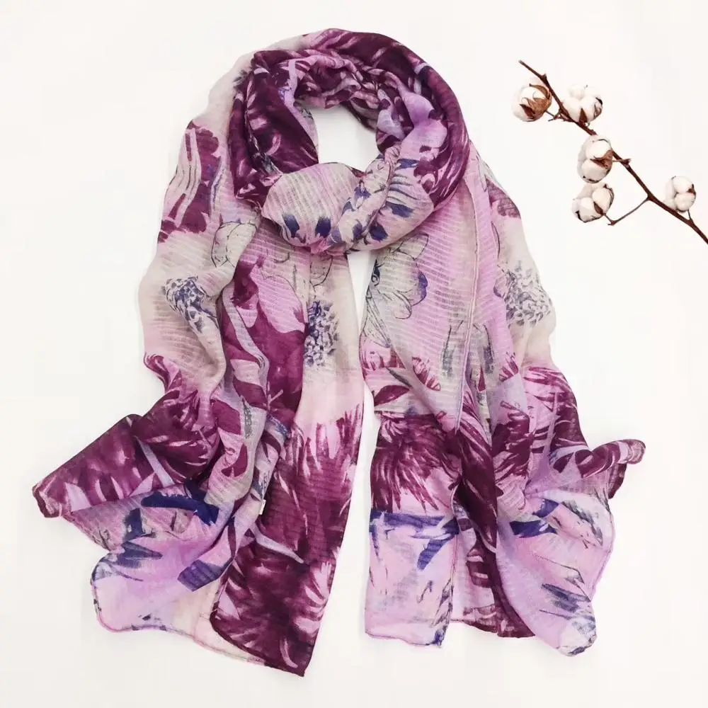 2019 New Cotton Ombre Flower Print Scarves Shawls Long Soft Floral Print Wrap Scarf Hijab Echarpe 4 Color Free Shipping