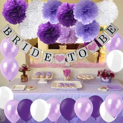 Nupcial para ser decorações de festa de casamento lavanda roxo látex balão banner papel pom-poms flor aniversário suprimentos