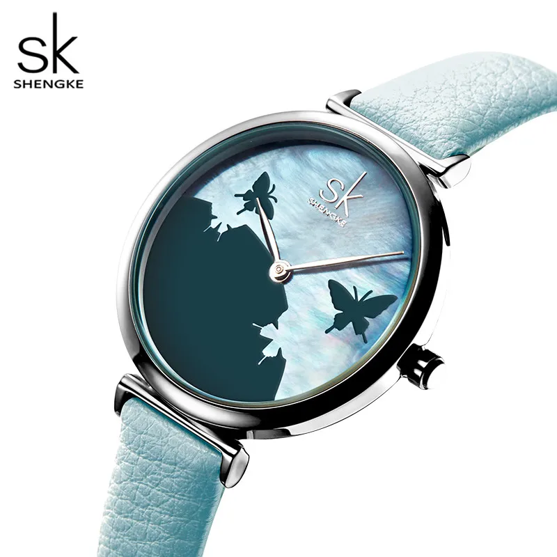 Shengke SK Female Watches Women Watch Romantic Rural Dial Leather Watchband Lady Clock Casual Quartz Wristwatch  Montre Femme