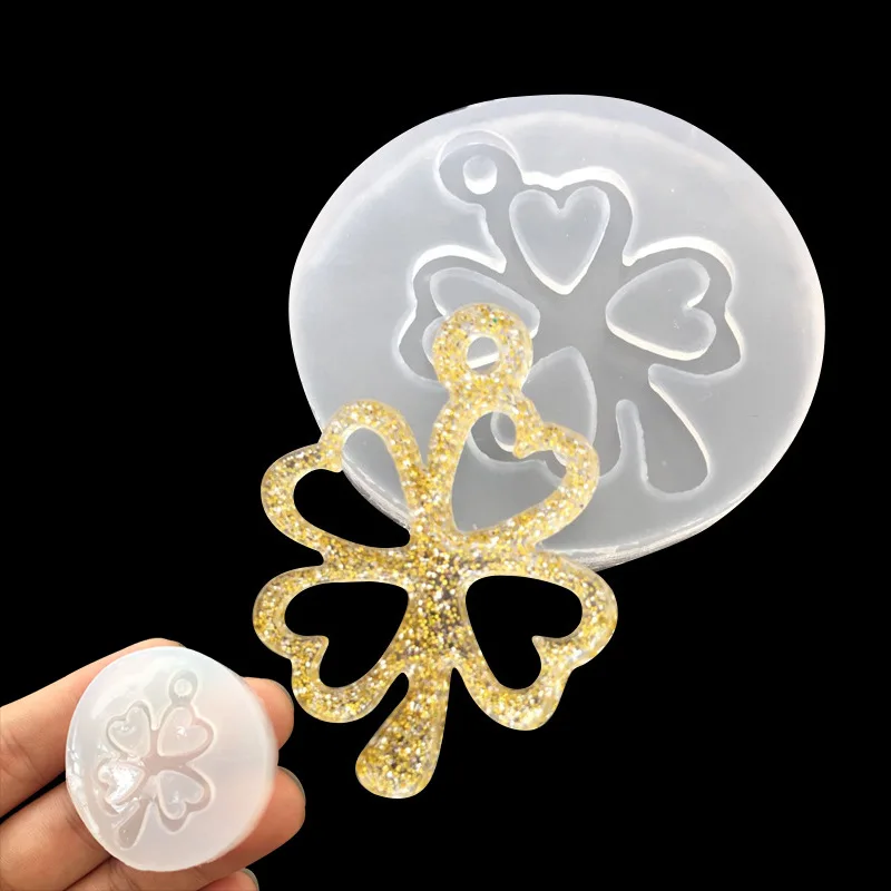 Luck Four Leaf Grass UV Resin Liquid Silicone Mold for jewelry pendant epoxy resin mould Intersperse Decorate Making tools craft