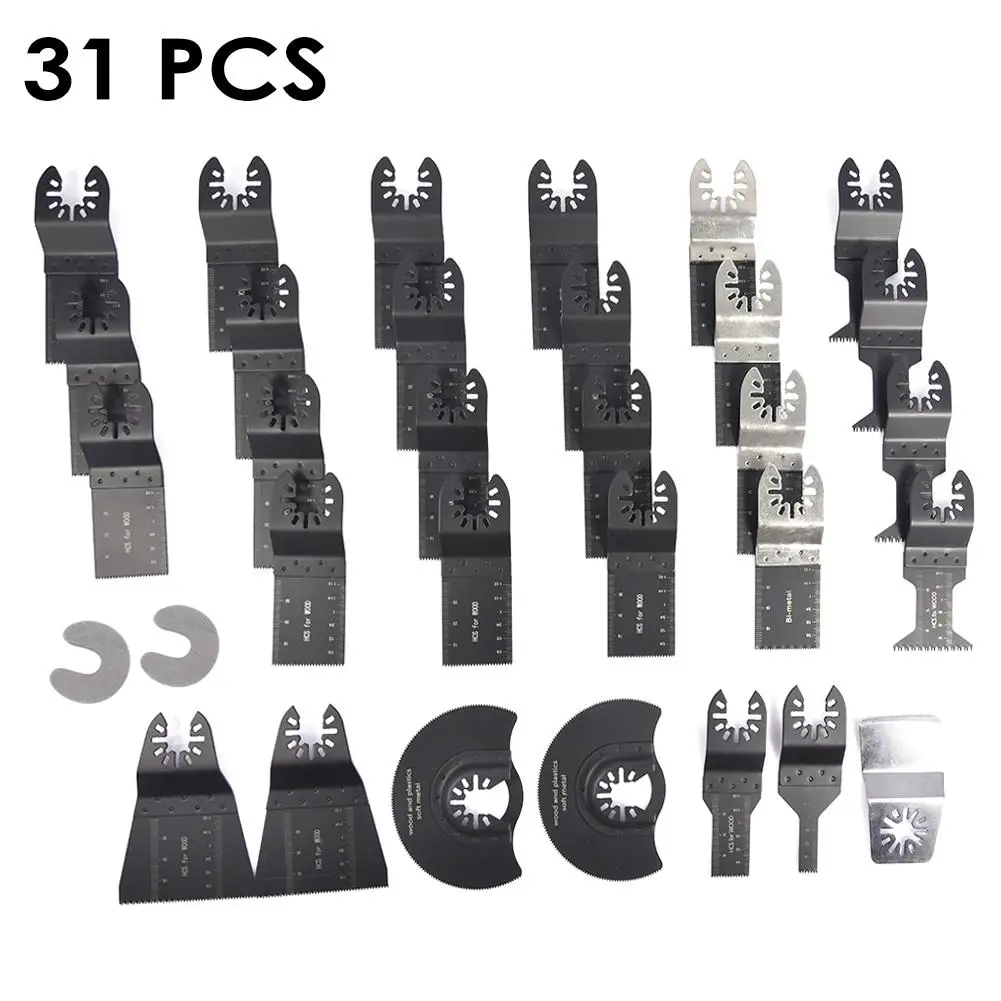 Kit di lame multifunzionali per lame oscillanti da 31 pezzi per accessori per utensili elettrici in plastica per legno e metallo