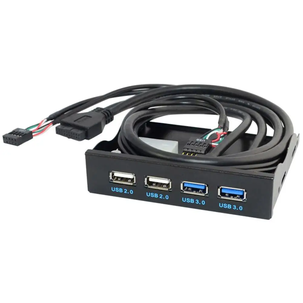 4Ports 3.5inch USB 3.0 2.0 Front Panel Hub Splitter Internal Combo Bracket Cable Adapter 19/9PIN Floppy Drive Bay for Desktop PC