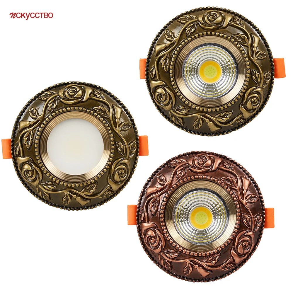 Amerykański Retro czerwony brąz kolor żywiczny Led lampa sufitowa 7W 10W 110V 220V przedpokój salon oprawa wpuszczana korytarz oprawy