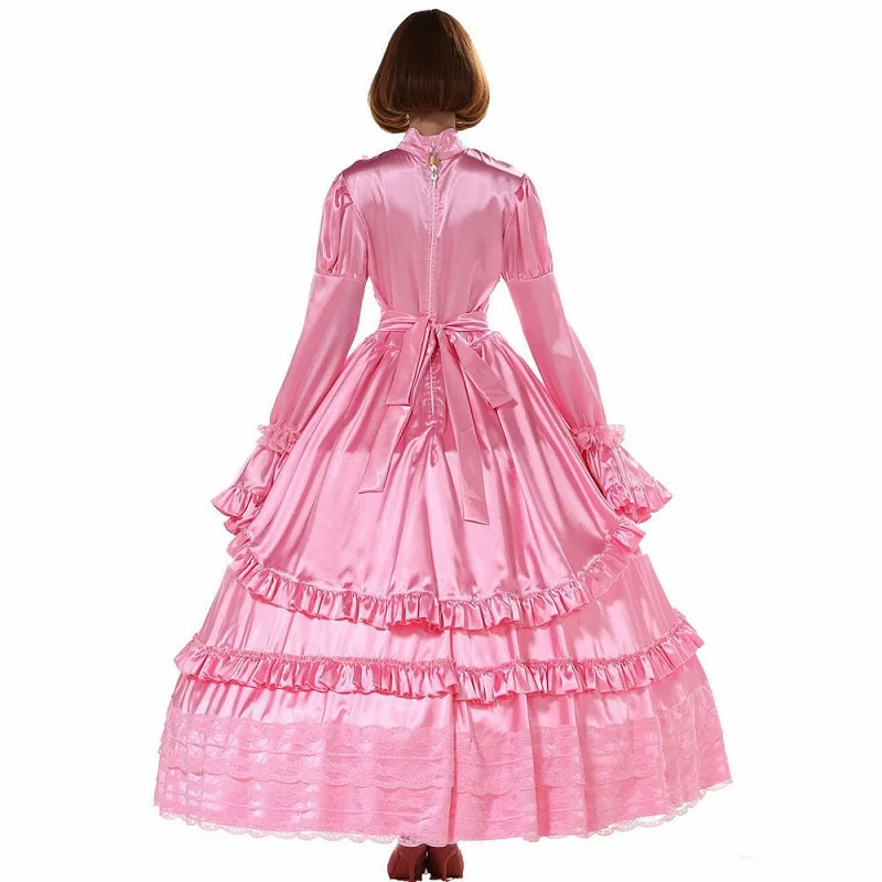 Sissy girl lockable gothic Lolita punk satin dress pseudo nymph big sleeve costume