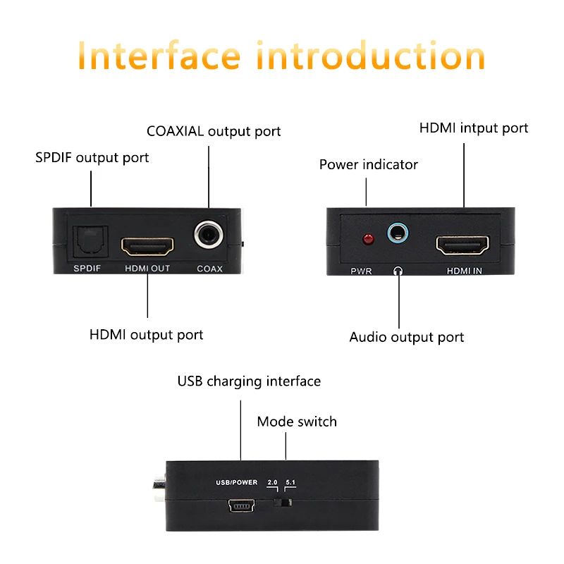 HDMI Audio Splitter to 3.5mm jack SPDIF COAXIAL out Amplifier Decoder 2CH/5.1CH Audio Extractor Mini Converter for PS4 PC