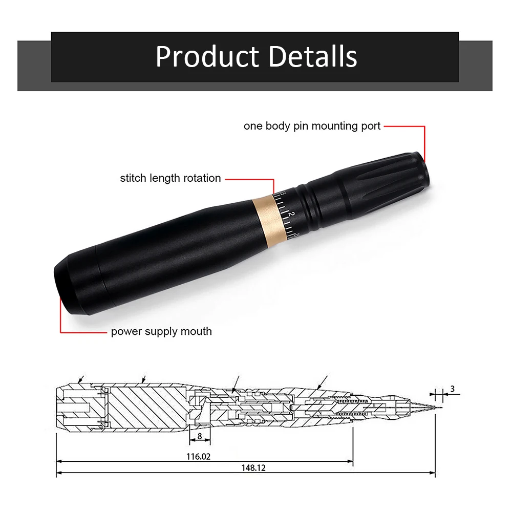 Permanentny pełny profesjonalny makijaż maszynka do tatuażu pistolet potężny 35000 RPM obrotowy długopis Blaack do brwi wargi materiały do tatuażu
