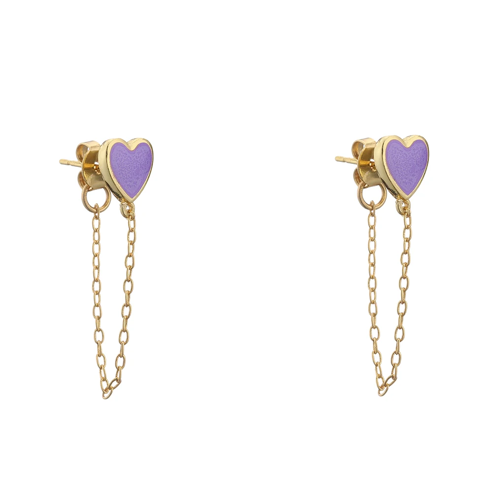 HECEHNG,1 pair,Colorfol Love Heart Link Chain Ear studs,For Women Fashion 2021 Jewelry ,Cooper Earrings, Wholesale
