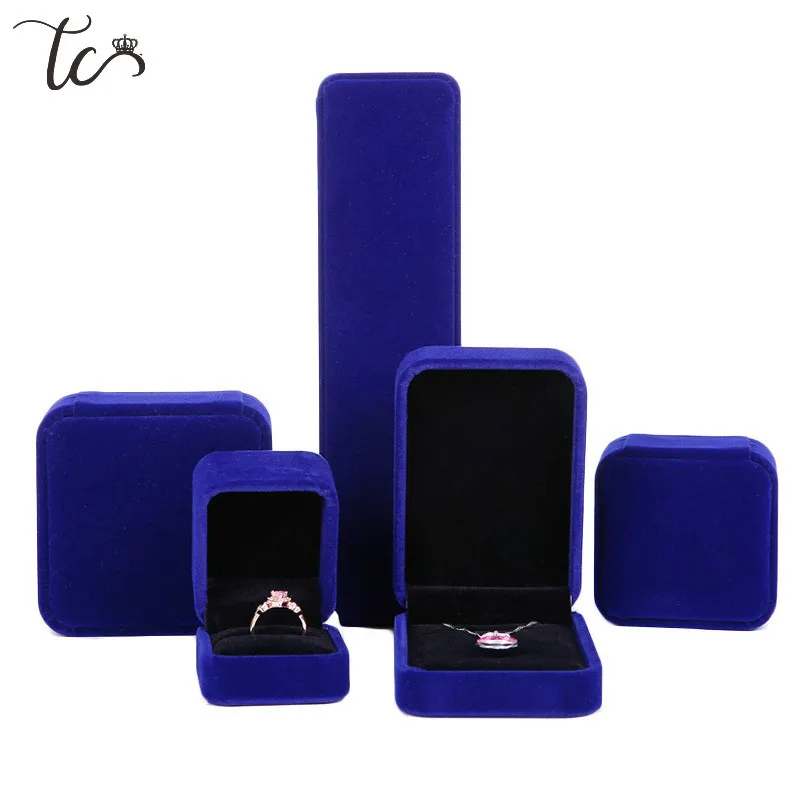 Organizador de joyas, caja de regalo, caja de joyería de terciopelo azul oscuro, caja de collar y pendientes, cajas de joyería y embalaje