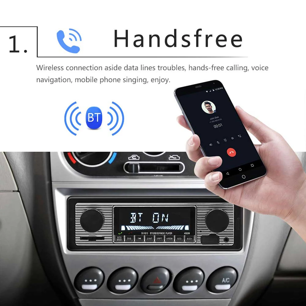 Podofo One Din Autoradio lettore Stereo MP3 Bluetooth FM Multimedia Autoradio Player 7 luci colorate AUX/USB/TF telecomando