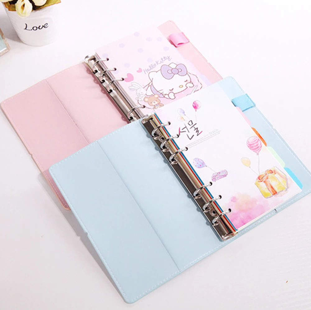 A6 Macaron Leather Loose Leaf Notebook Line Grie Inner Pages Paper 6 Hole Binder Index Separator Planning Travel Notepad Diary