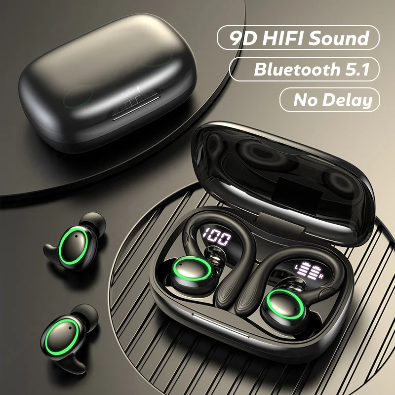 

Bluetooth 5.1 Earphone LED Display Ear Hooks TWS Wireless Headphones 9D Stereo Sports Waterproof Earbuds With Micrphone Headsets