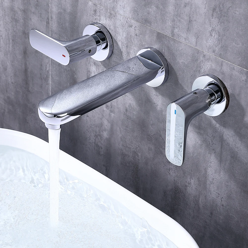 

SKOWLL Widespread Wall Mount Bathroom Faucet 3 Hole Vessel Sink Faucet Modern Vanity Faucet 2 Handle Bath Faucet SK06102, Chrome