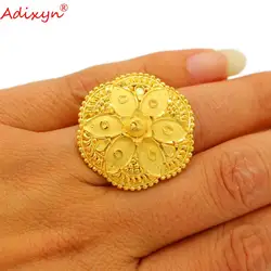 Adixyn New 24K Gold Color Copper Rings for Women Men African Indian Jewelry Dubai Party Gifts N103117