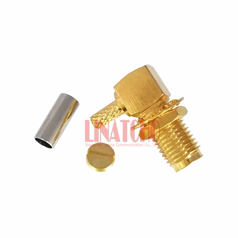 Golden lmr100 rg174 rg316 cabo coaxial ângulo direito crimp sma conector fêmea