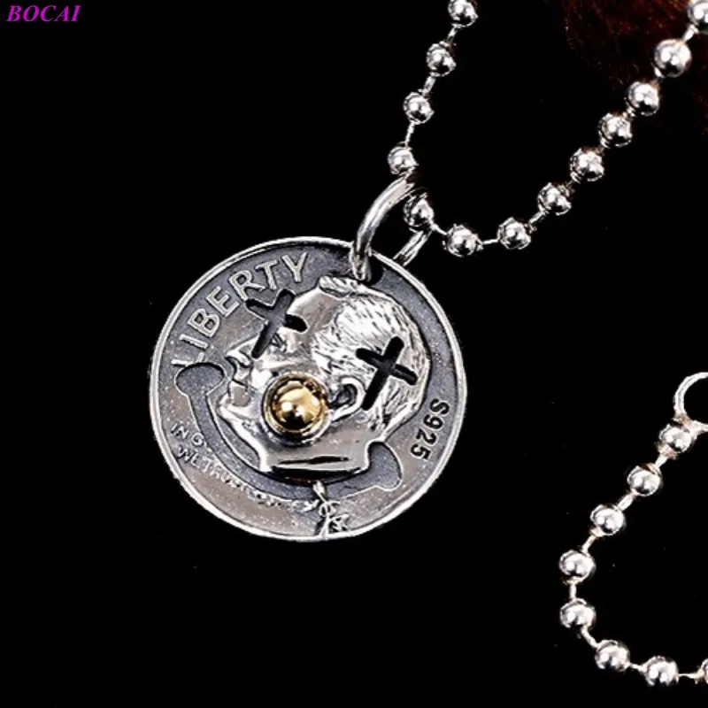 BOCAI S925 sterling silver pendant for men and women 2020 new jewelry clown round bead retro Thai silver personality brand