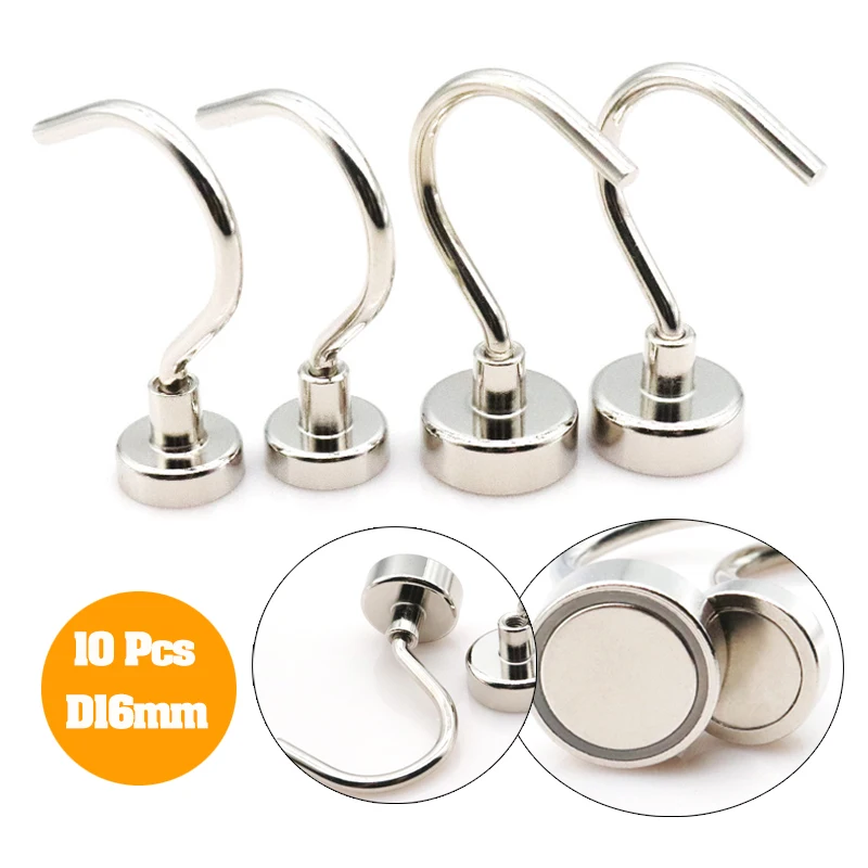 10Pcs Neodymium Strong Magnetic Big Hooks D16mm D20mm Heavy Duty Ferrite Magnetic Hook For Kitchen Home Hooks Holder For Kitchen