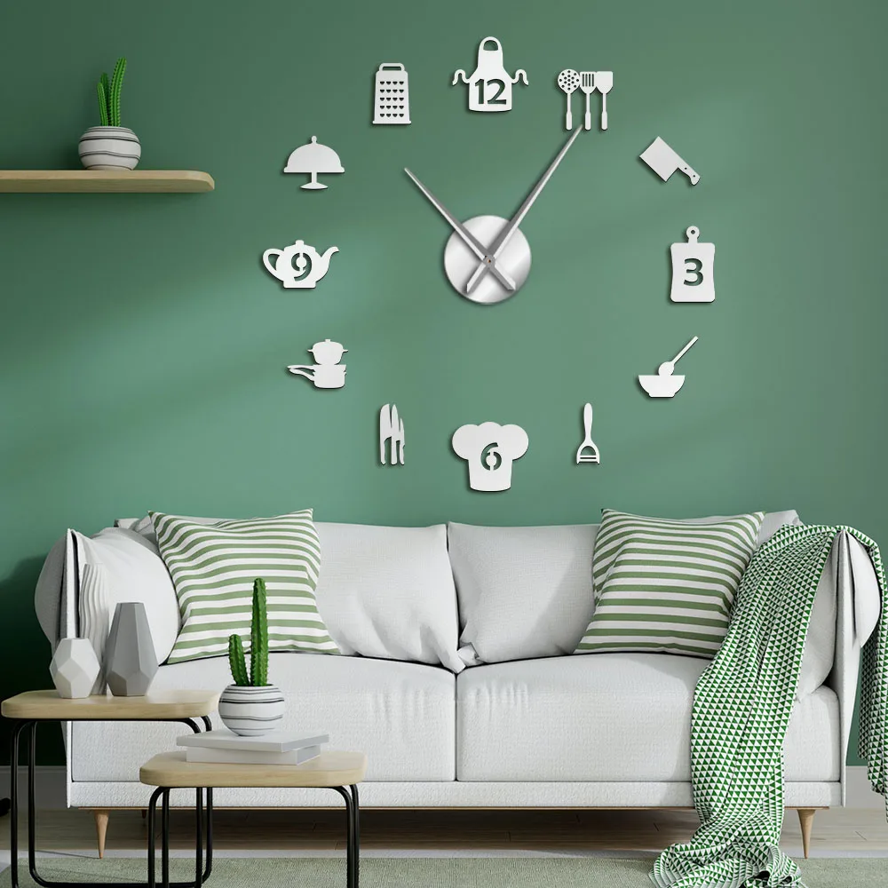 Kitchen Tools DIY Giant Wall Clock Kitchen Utensils Frameless Large Wall Watch Modern Dining Room Kitchen Art Decor Timepiece