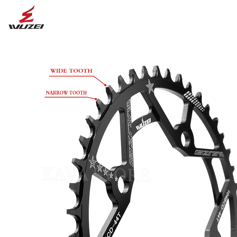 Wuzei mtb bicicleta 104bcd chainwheel estreita ampla forma redonda 30/32/34/36/38/40/42/44/46/48/50/52t bicicleta chainring única placa