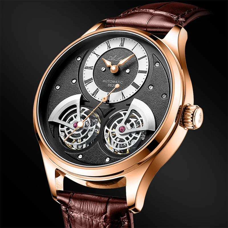 

2022 new AILANG brand men's automatic mechanical watch double flywheel waterproof steampunk watch men's business clock Rome Relo