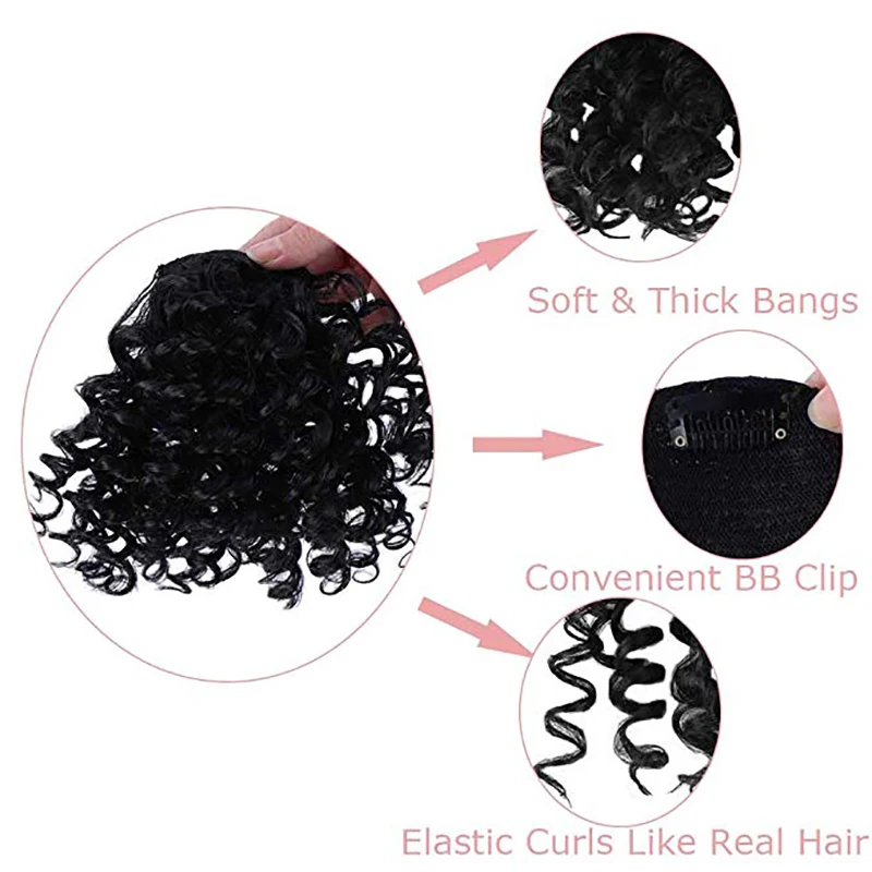 Afro Kinky Curly Bang For Black White Woman Fake Fringe Clips In Bangs Wig Hair Natural Black Synthetic Hair accessories BUQI