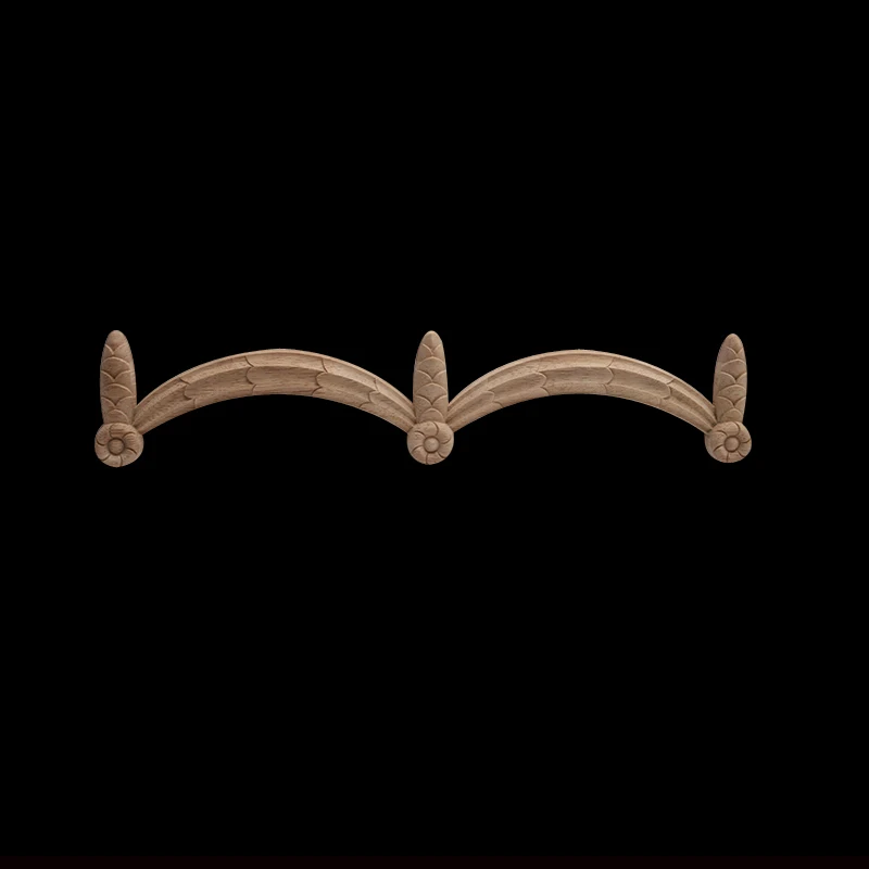 Wood Applique Onlay  Wood Figurines Carved Unpainted Ornamental Long Floral Leaves Wooden Furniture Doors Cabinet Window Home