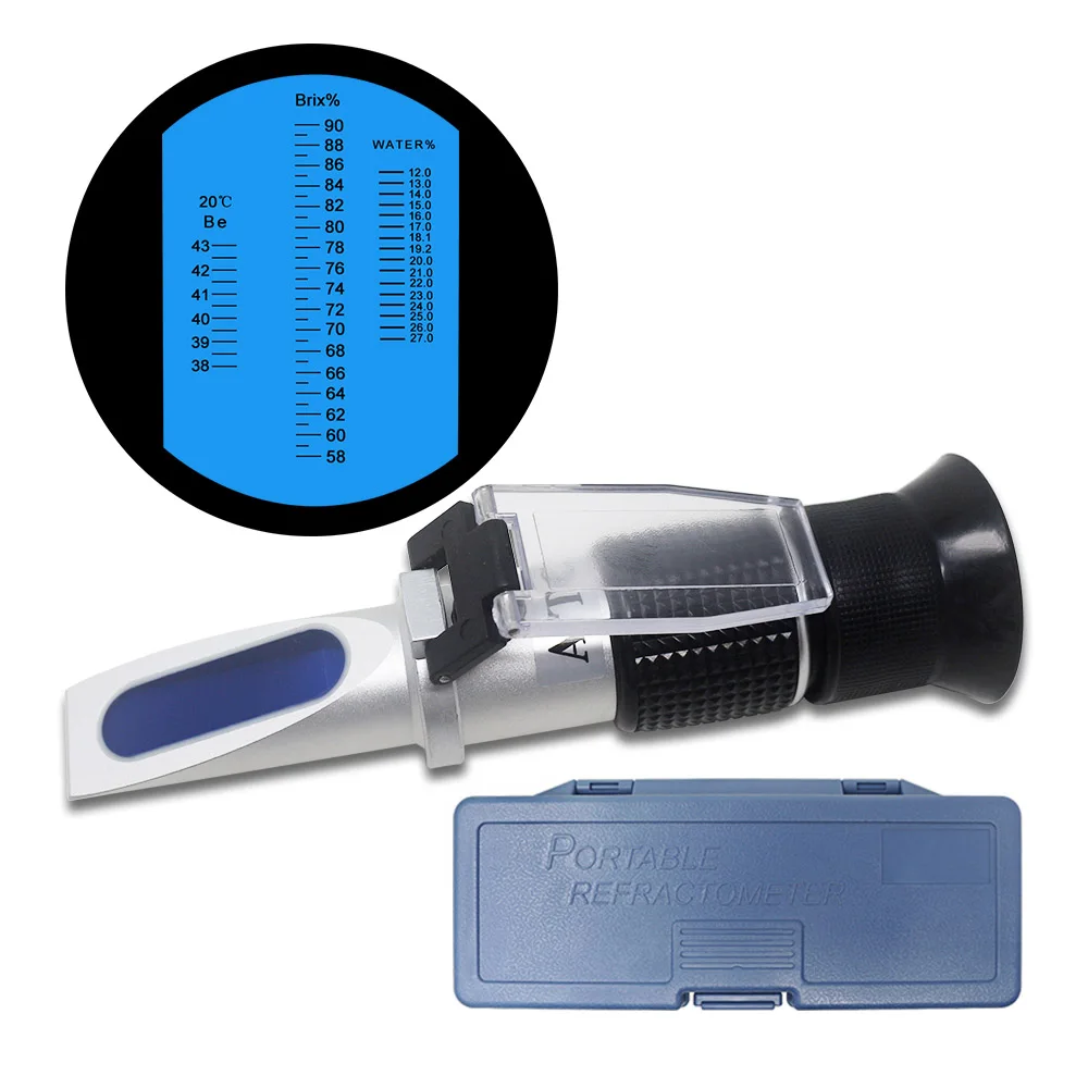 Honey Refractometer 58-90% Brix for Beekeeper Honey Hand Held Sugar Baume Water 12-27% 38-43Be' Content Tester with Retail Box