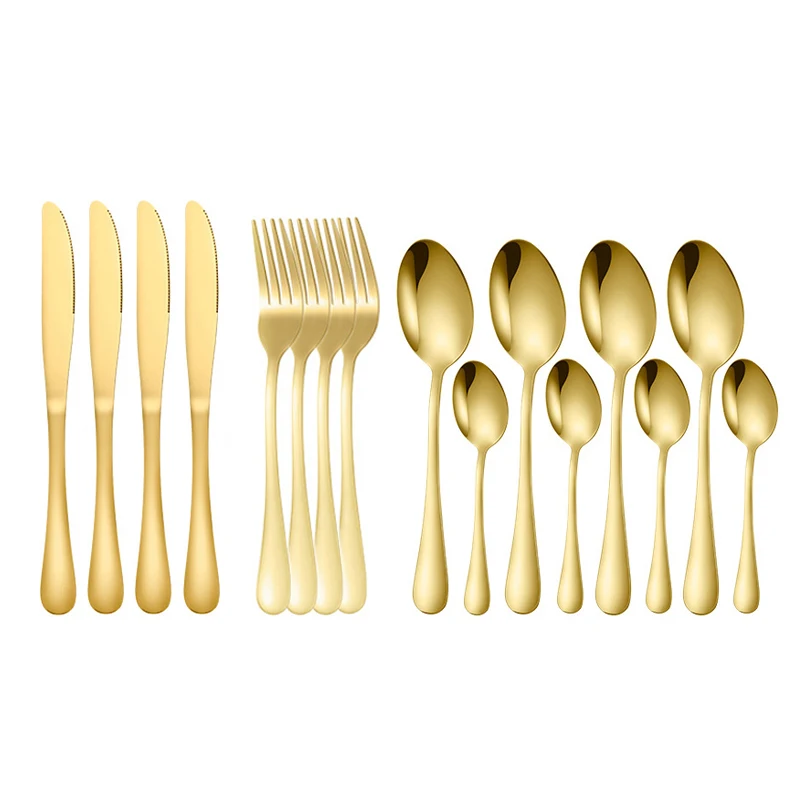 

Tablewellware Gold Cutlery Sets Fork Spoon Knife Dinnerware Set 16 Pcs Kitchen Portable Silverware Box Eco Friendly Cubiertos