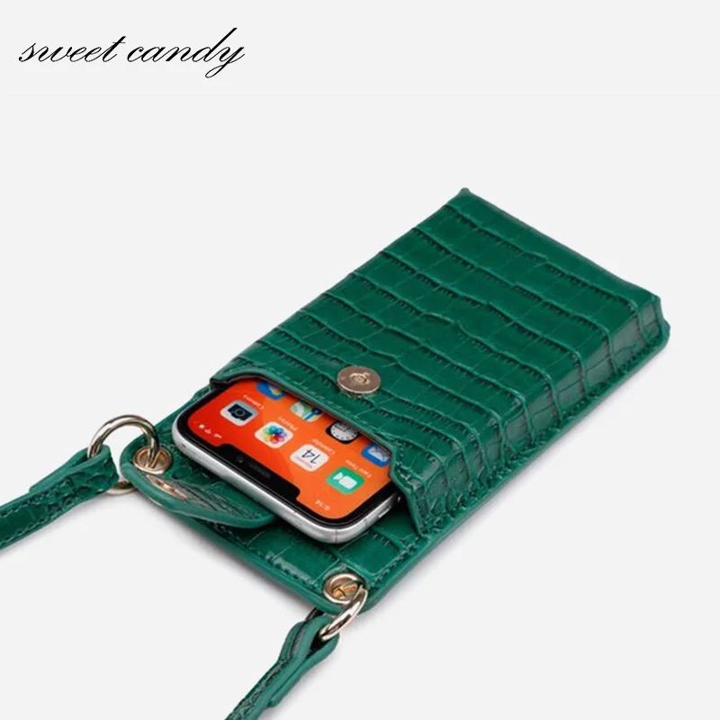 Iphone Pro Max mobile wallet messenger bag fashion crocodile pattern PU mini small bag shoulder bag female mobile phone bag